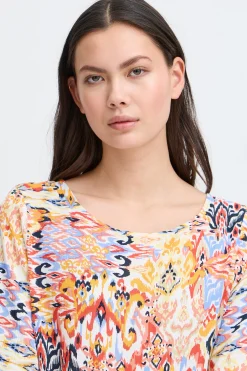 Ichi Blouse met korte mouwen GeraniumMultiIkatAop Sale