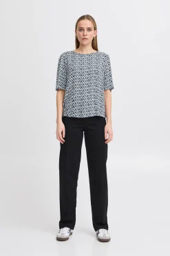 Ichi Blouse met korte mouwen TotalEclipseIkatTileAop Clearance