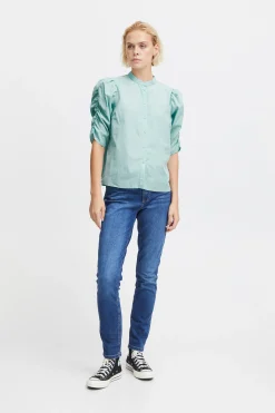 Ichi Blouse met korte mouwen EggshellBluePurpleStripe Online