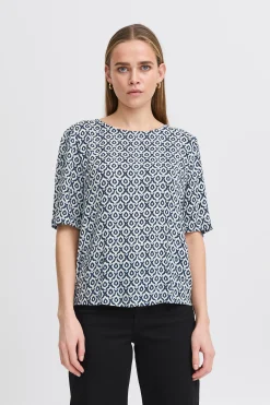 Ichi Blouse met korte mouwen TotalEclipseIkatTileAop Clearance