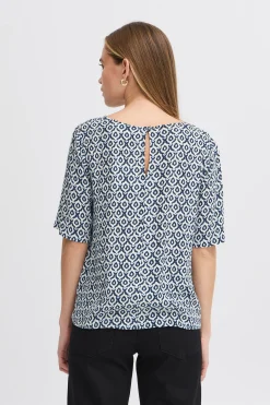 Ichi Blouse met korte mouwen TotalEclipseIkatTileAop Clearance