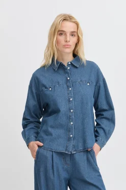 Ichi IHARCHER Denim blouse Washedmed.blue Clearance