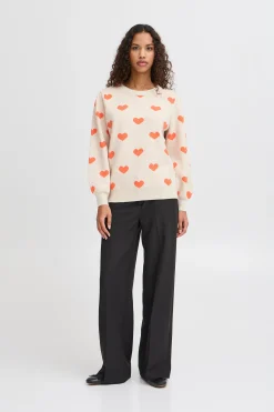 Ichi IHBRIELLE Pullover Oatmealw.HotCoral Discount