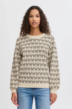 Ichi IHBRIELLE Pullover Oatmealw.black Fashion