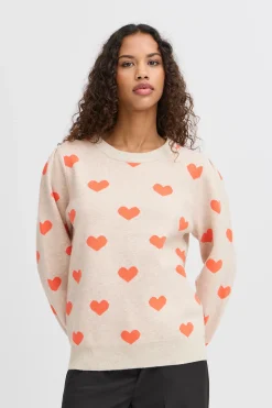 Ichi IHBRIELLE Pullover Oatmealw.HotCoral Discount