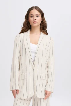 Ichi IHLINNO Blazer NaturalEcruStripe Clearance