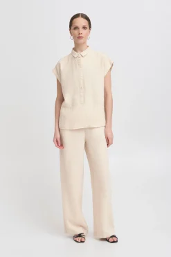 Ichi IHLINNO Blouse met korte mouwen NaturalEcru Clearance