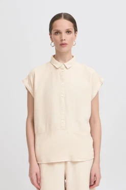 Ichi IHLINNO Blouse met korte mouwen NaturalEcru Clearance