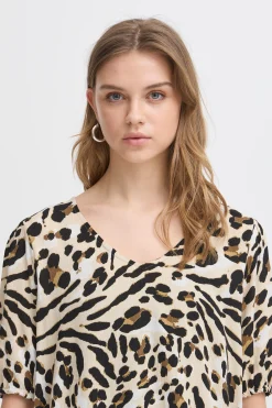 Ichi IHMARRAKECH Blouse met korte mouwen CaribouAnimalAop Clearance